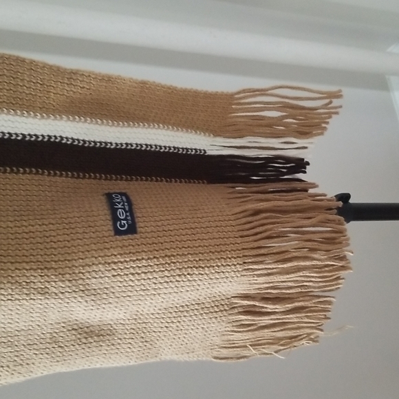 Men's Gekko Scraf with Fringes NWT in Tan, Brown & Cream - Picture 3 of 3